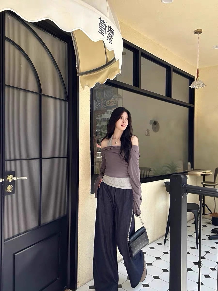 Off Shoulder Halter Layered Tee Set Women
