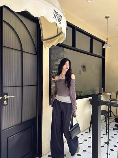 Off Shoulder Halter Layered Tee Set Women
