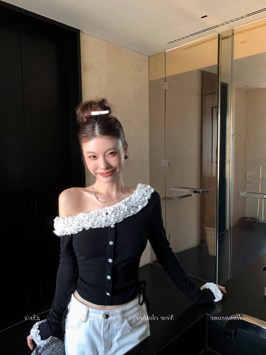 Off Shoulder Polka Cardigan Women