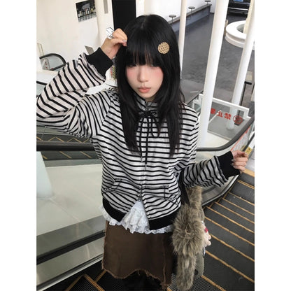 Retro Stand Collar Zip Hoodie Women