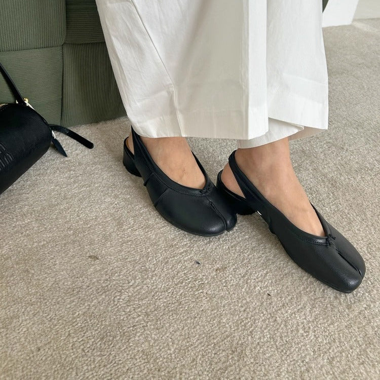 Black Split Toe Leather Slingback Tabi