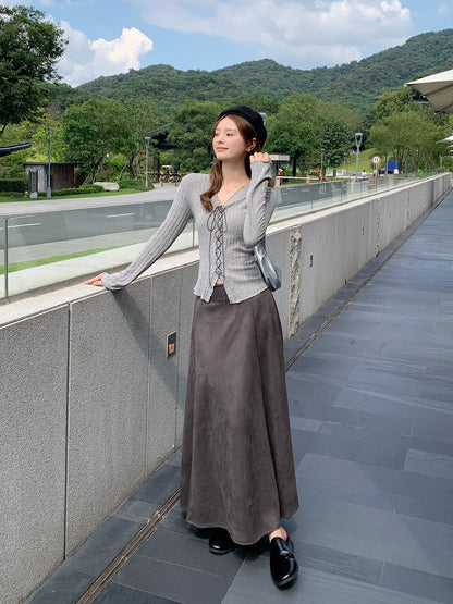 Korean Ruffle Long Sleeve Knit Top