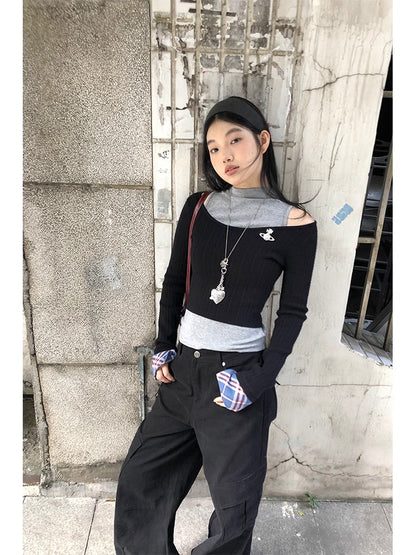 Plaid Knit Two-Piece Top Women