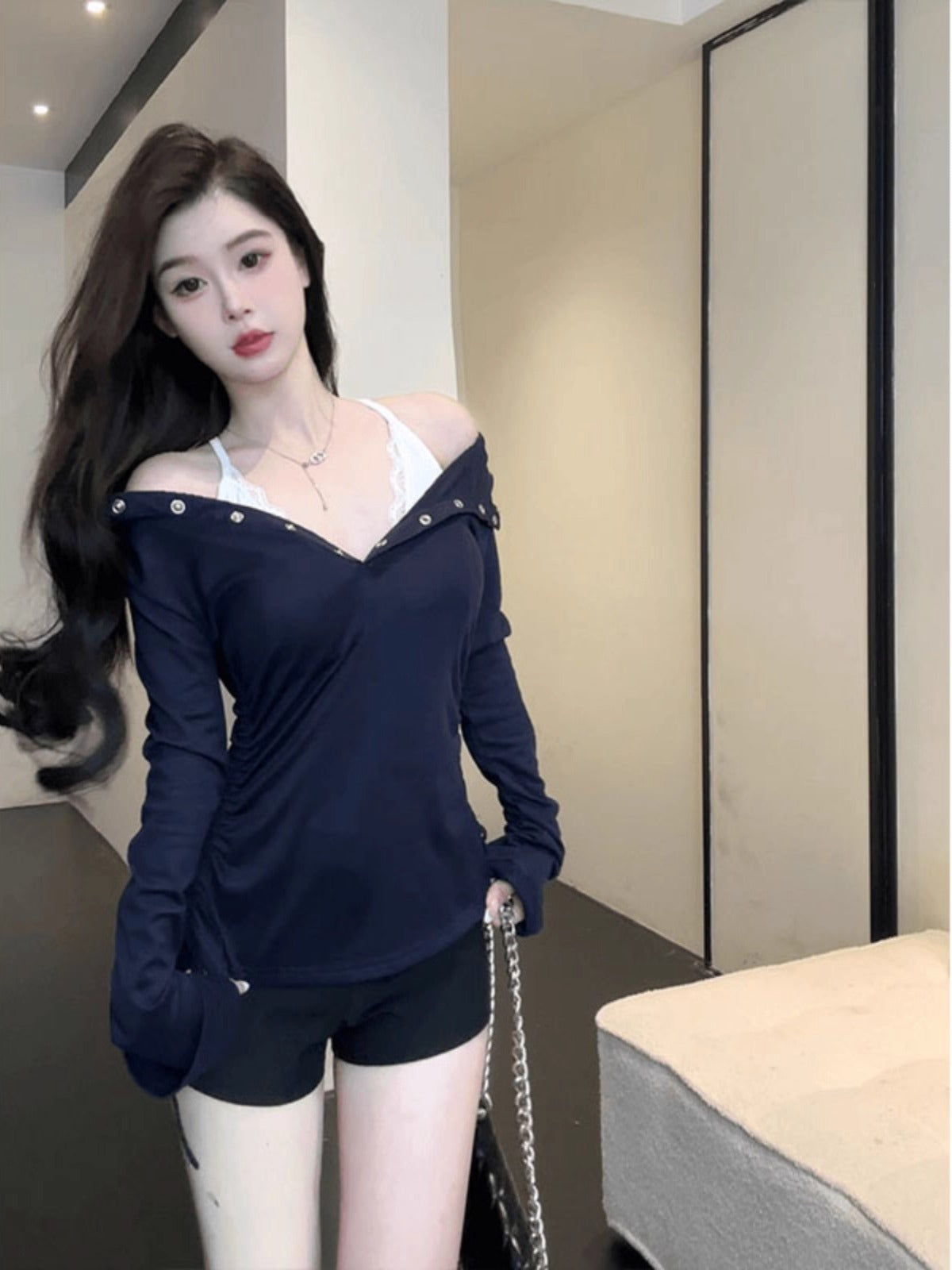 Sheer Hooded Long Sleeve Tee Women