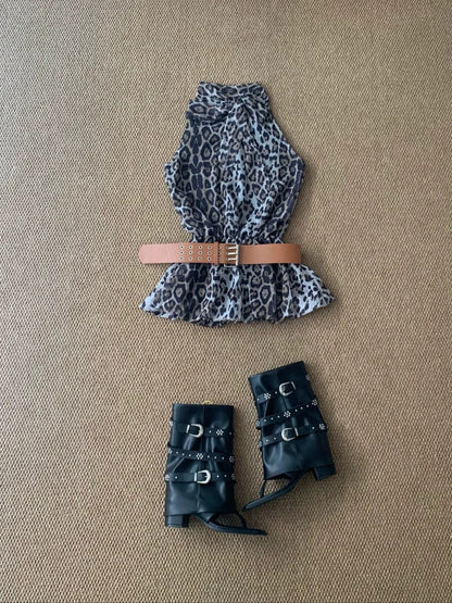 Gray Leopard Tank Mini Dress Y2K Mini Dress