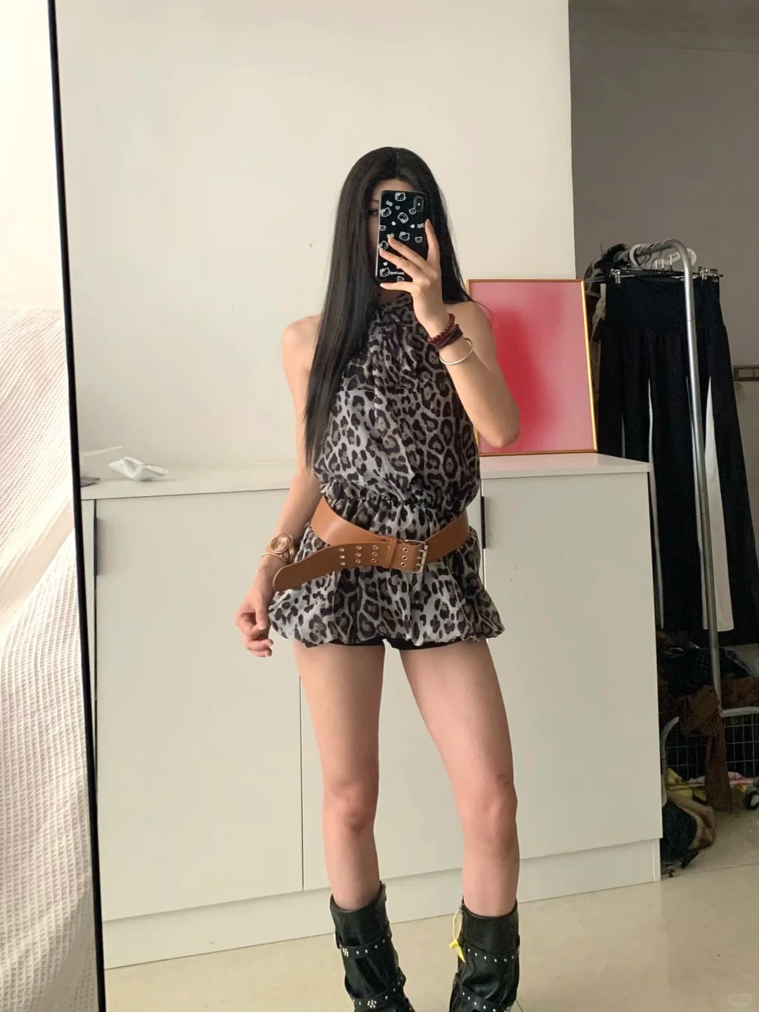 Gray Leopard Tank Mini Dress Y2K Mini Dress