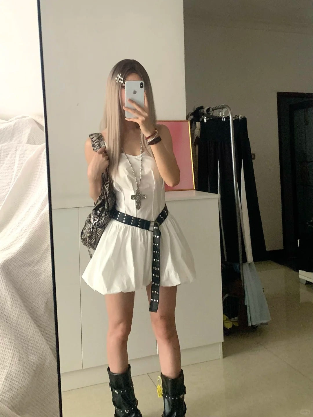 White Bubble Cami Mini Dress Y2K Mini Dress