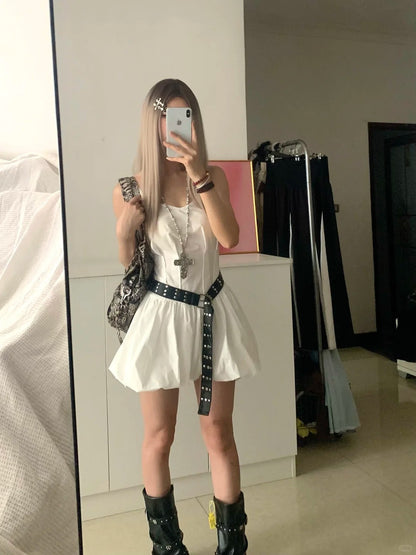 White Bubble Cami Mini Dress Y2K Mini Dress