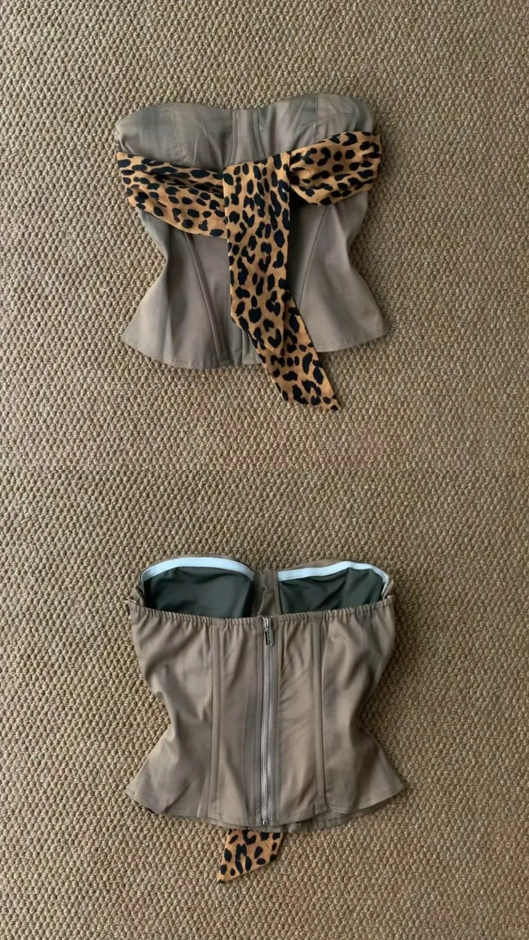 Gray Leopard Corset and Cargo Pants Y2K Two Pieces Sets