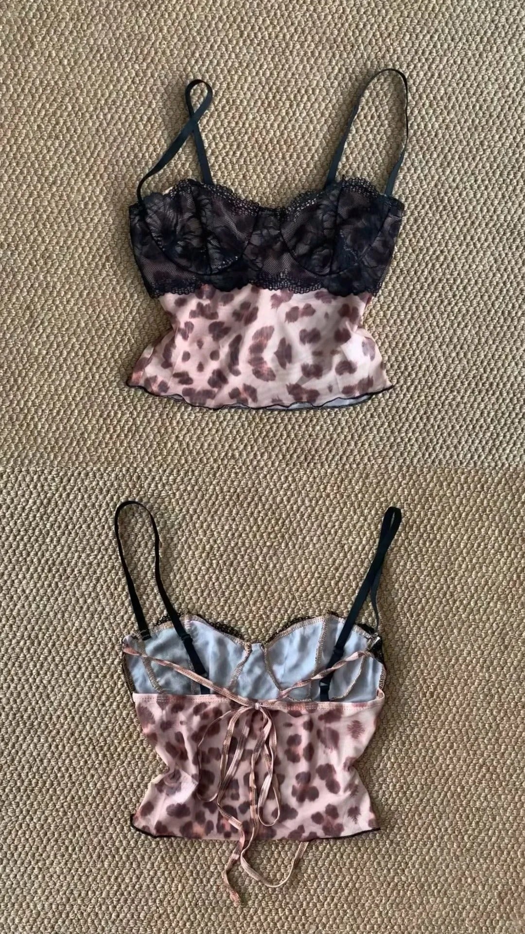 Brown Leopard Cami and Flare Pants Y2K Two Pieces Sets