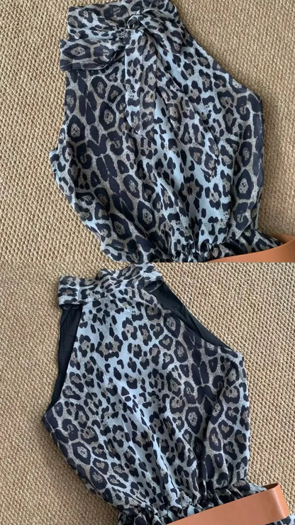 Gray Leopard Tank Mini Dress Y2K Mini Dress