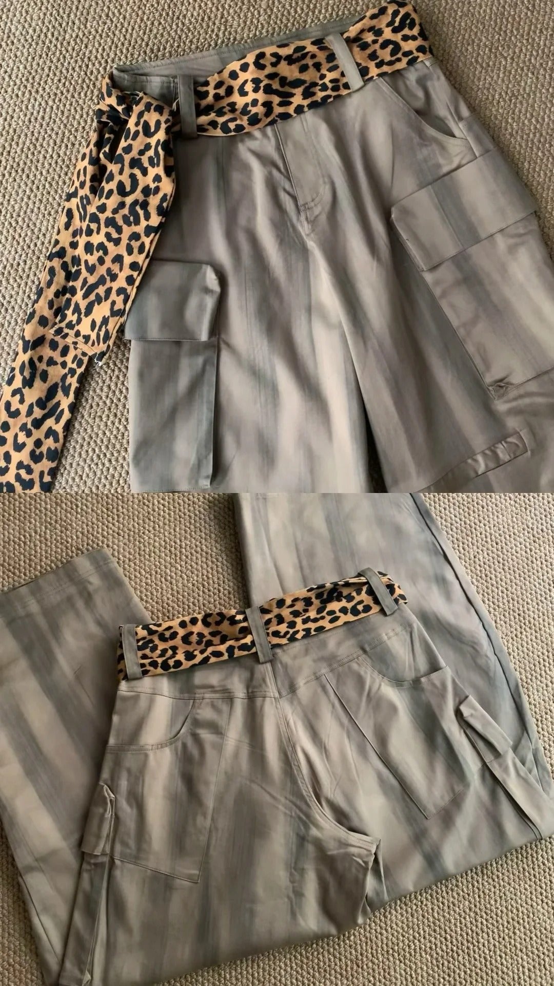 Gray Leopard Corset and Cargo Pants Y2K Two Pieces Sets