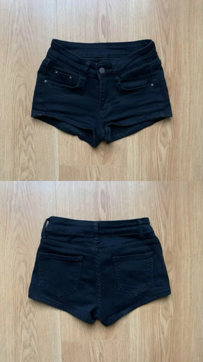 Y2K Mesh Halter Top and Black Denim Shorts Two Pieces Set