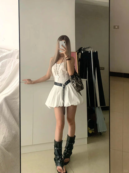 White Bubble Cami Mini Dress Y2K Mini Dress