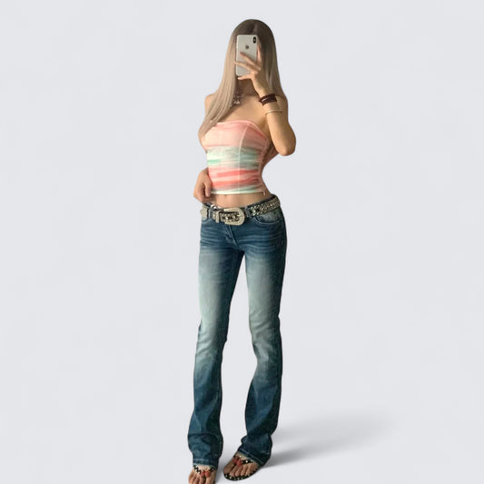 Pink Gradient Tank and Blue Jeans Y2K Two Pieces Sets