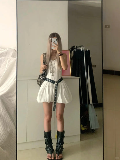 White Bubble Cami Mini Dress Y2K Mini Dress