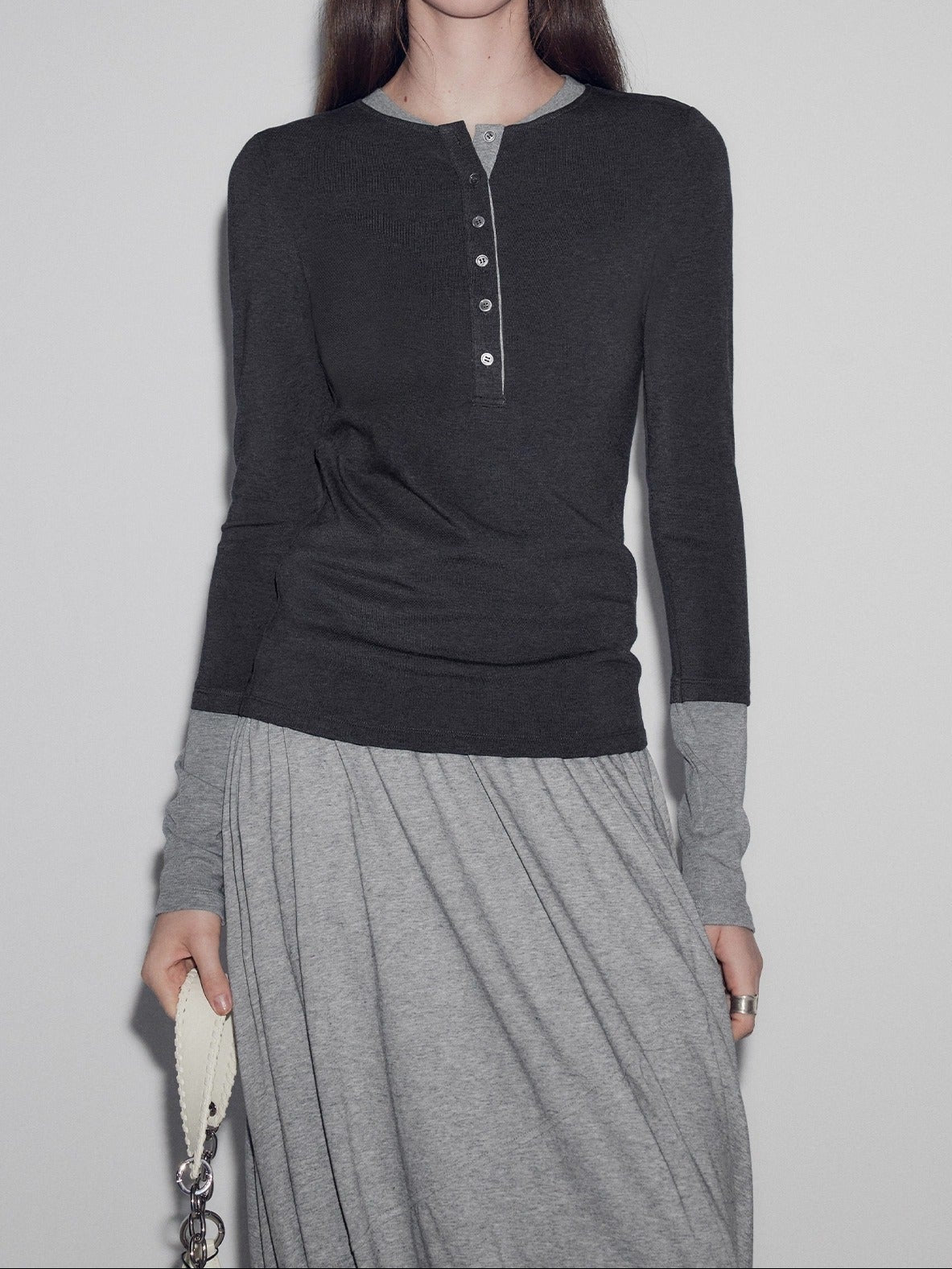 Colorblock Henley Layered Knit Women