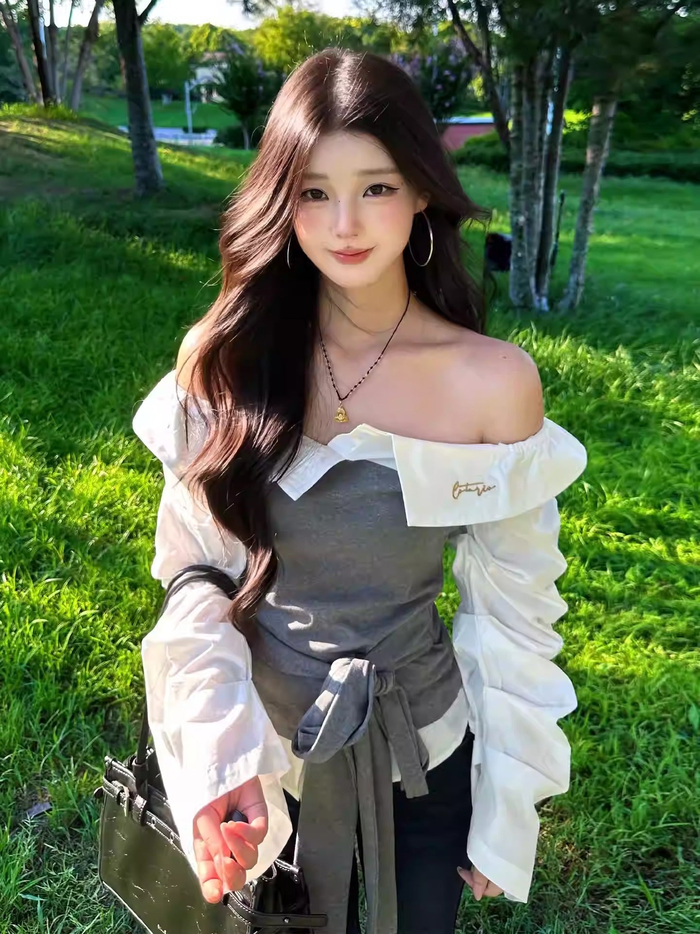 Off Shoulder Contrast Shirt Women