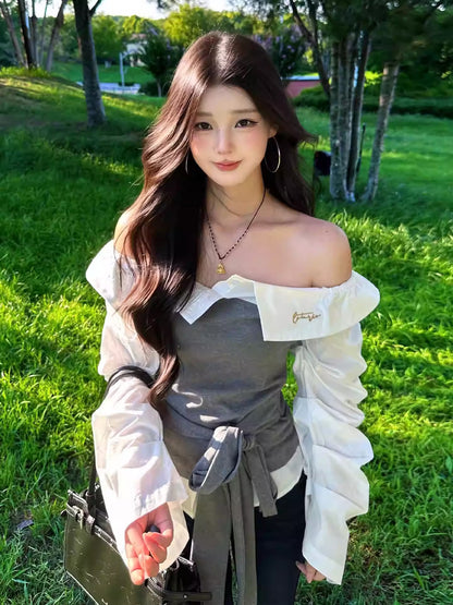 Off Shoulder Contrast Shirt Women