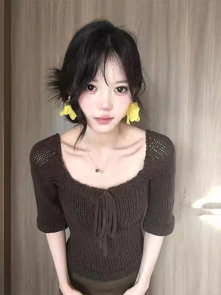 Minimalist Off Shoulder Knit T-shirt