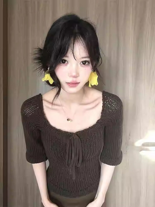 Minimalist Off Shoulder Knit T-shirt
