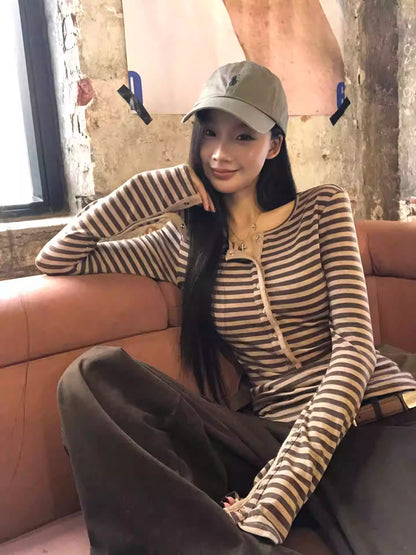 Retro Henley Stripe Tee Women