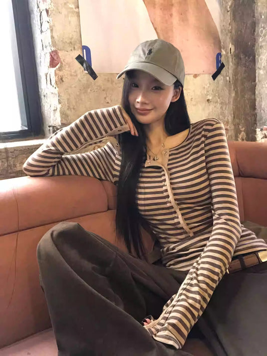Retro Henley Stripe Tee Women