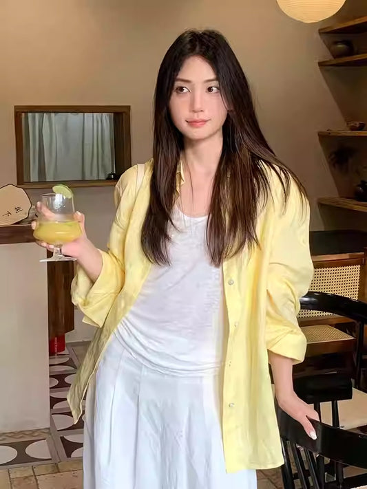 Yellow Linen Lightweight Sun Protection Shirt