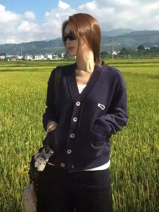 V Neck Cardigan College Style Women