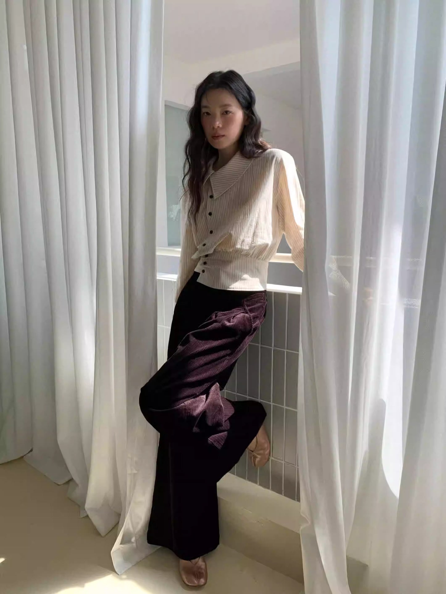 Striped Irregular Hem Shirt Women
