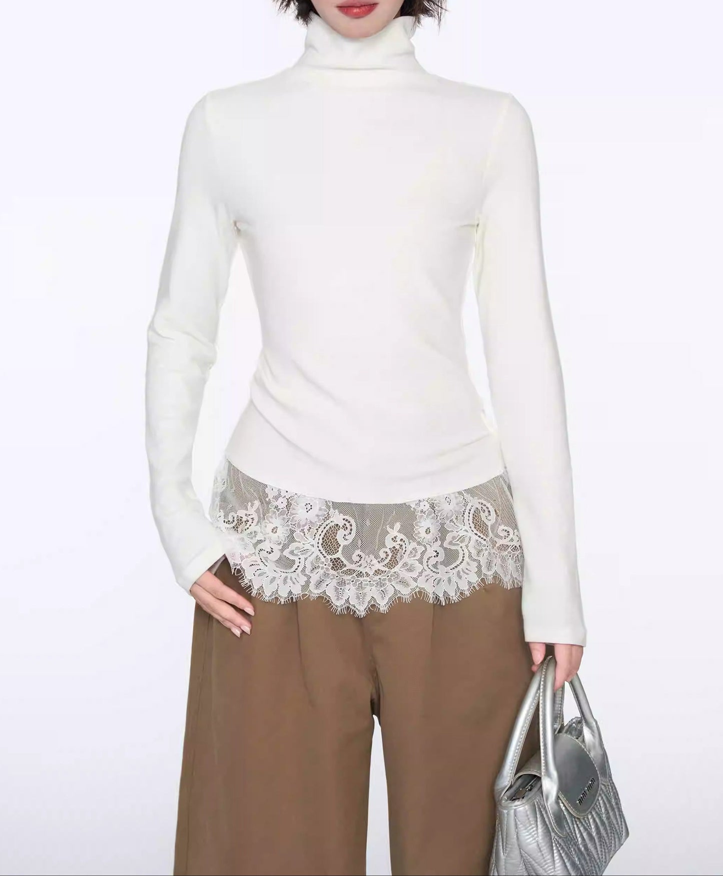 White Lace Long Sleeve Tee Women