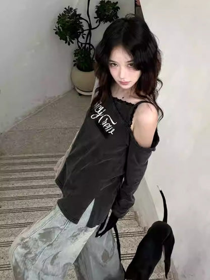 Lace Off Shoulder Layered Tee Women