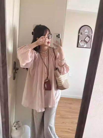 Airy Pink Lantern Sleeve Top