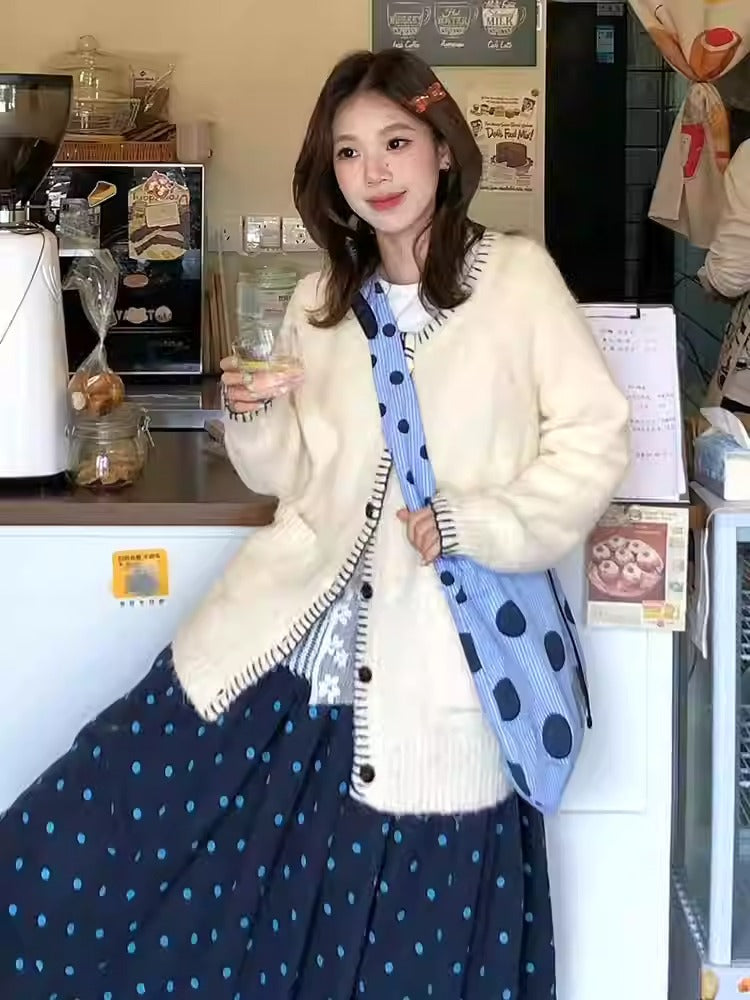 Chunky Hand-Embroidered Knit Cardigan Women