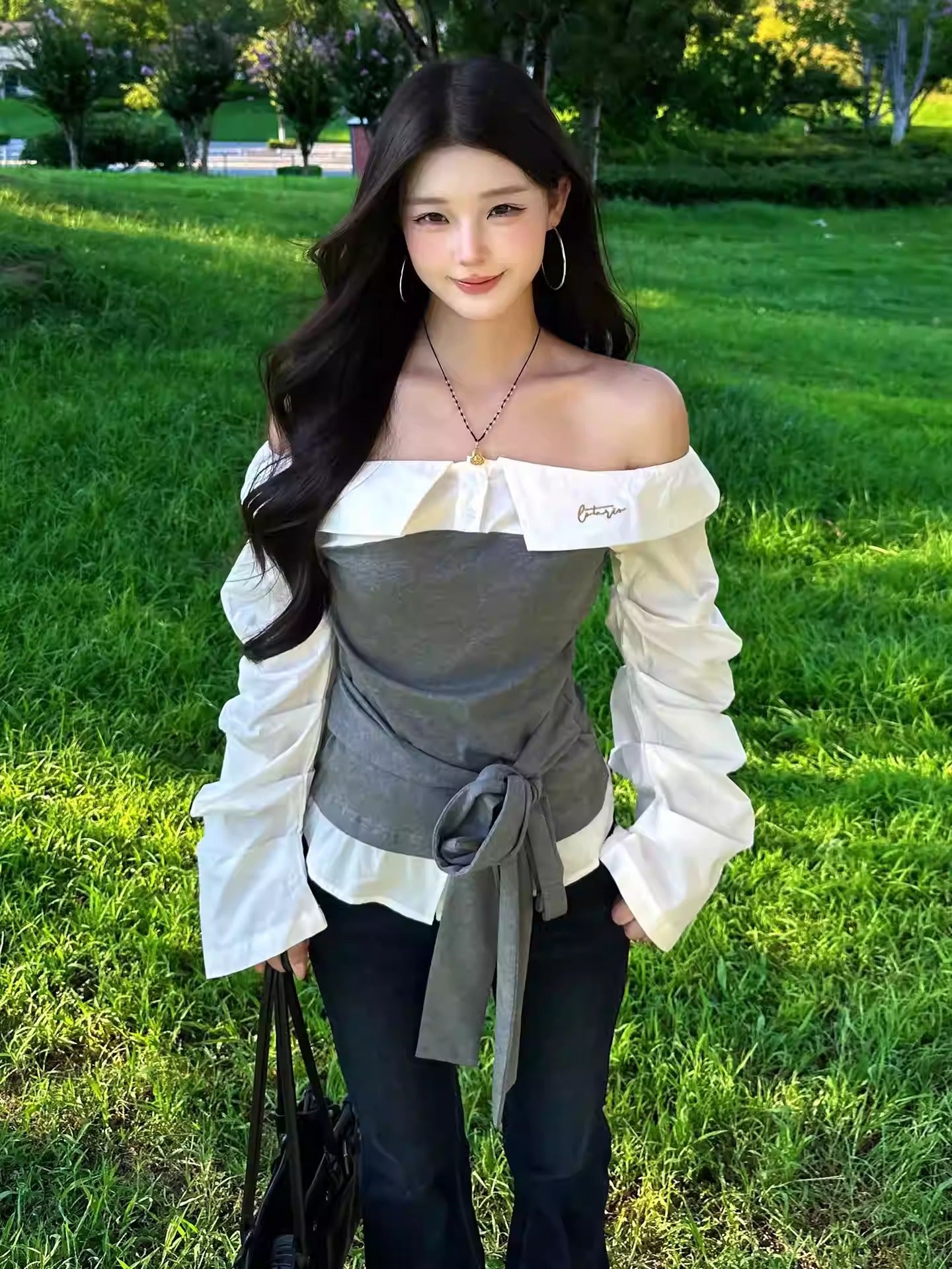Off Shoulder Contrast Shirt Women
