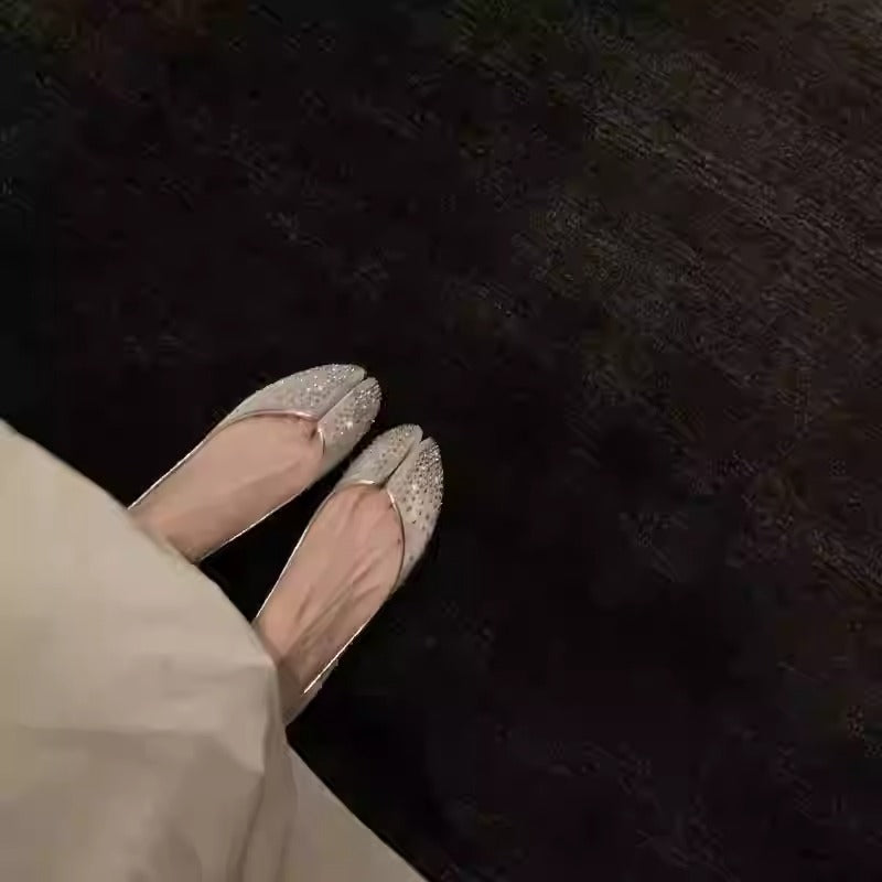 Silver Rhinestone Pointed Split Toe Tabi