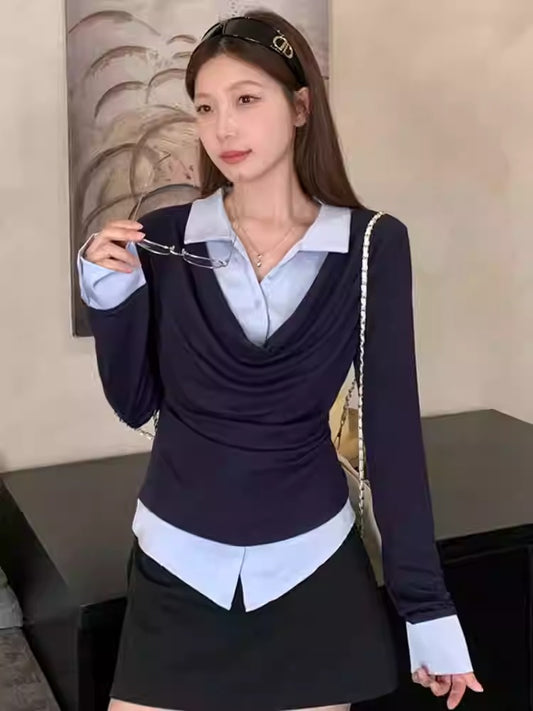 Layered Knit Shirt Top Women