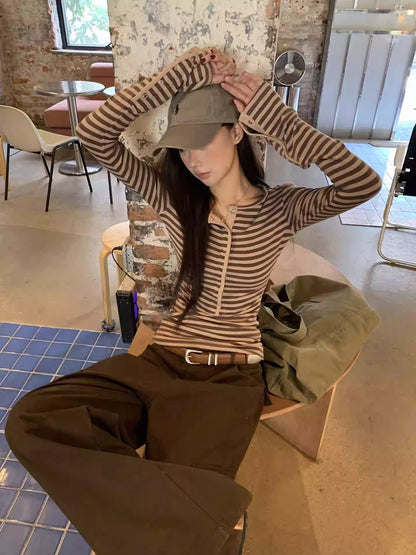Retro Henley Stripe Tee Women