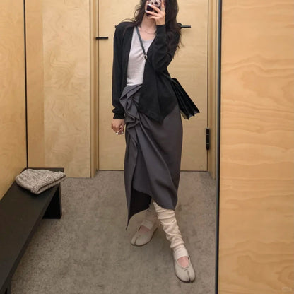 Grey Linen Cotton Split Toe Tabi Flats