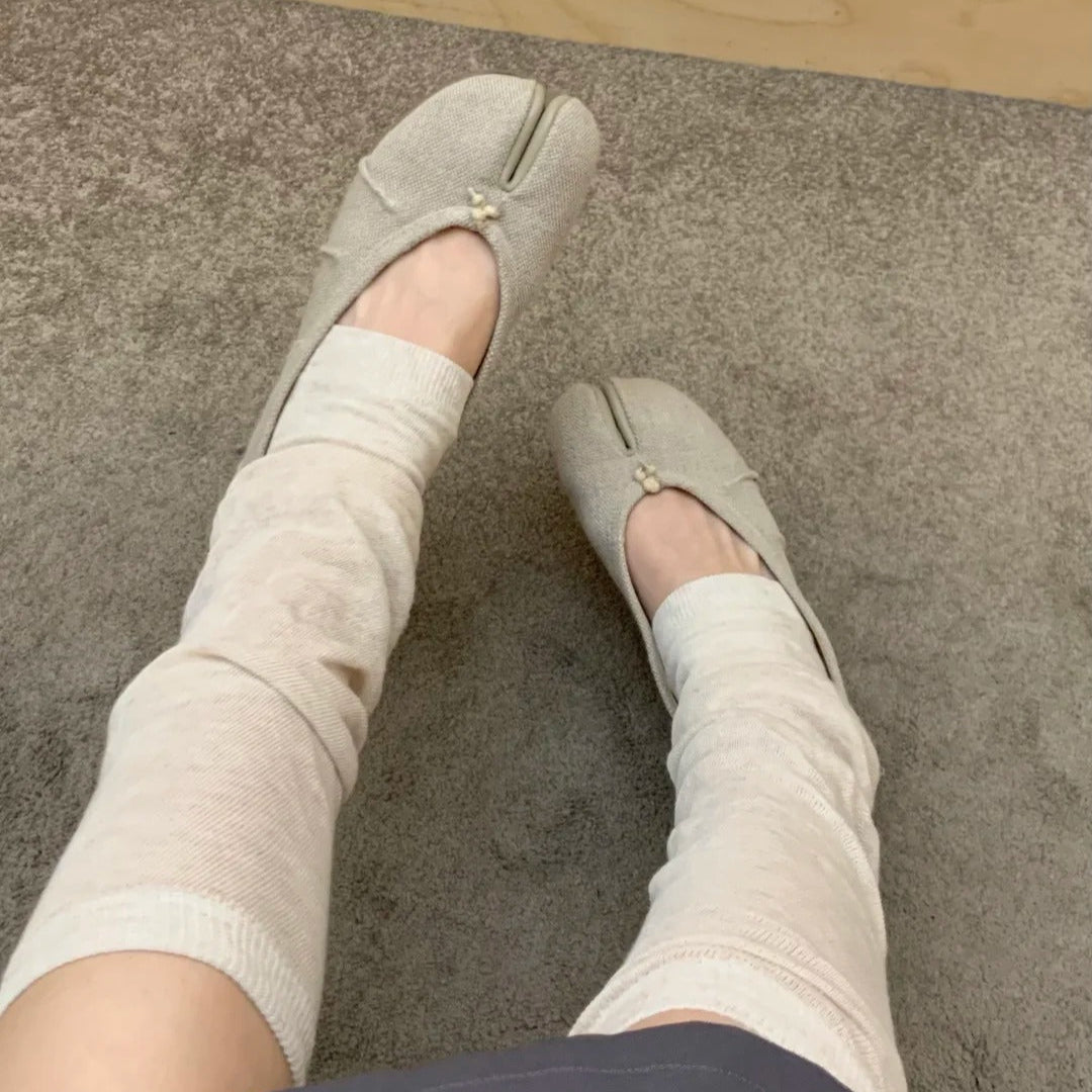 Grey Linen Cotton Split Toe Tabi Flats