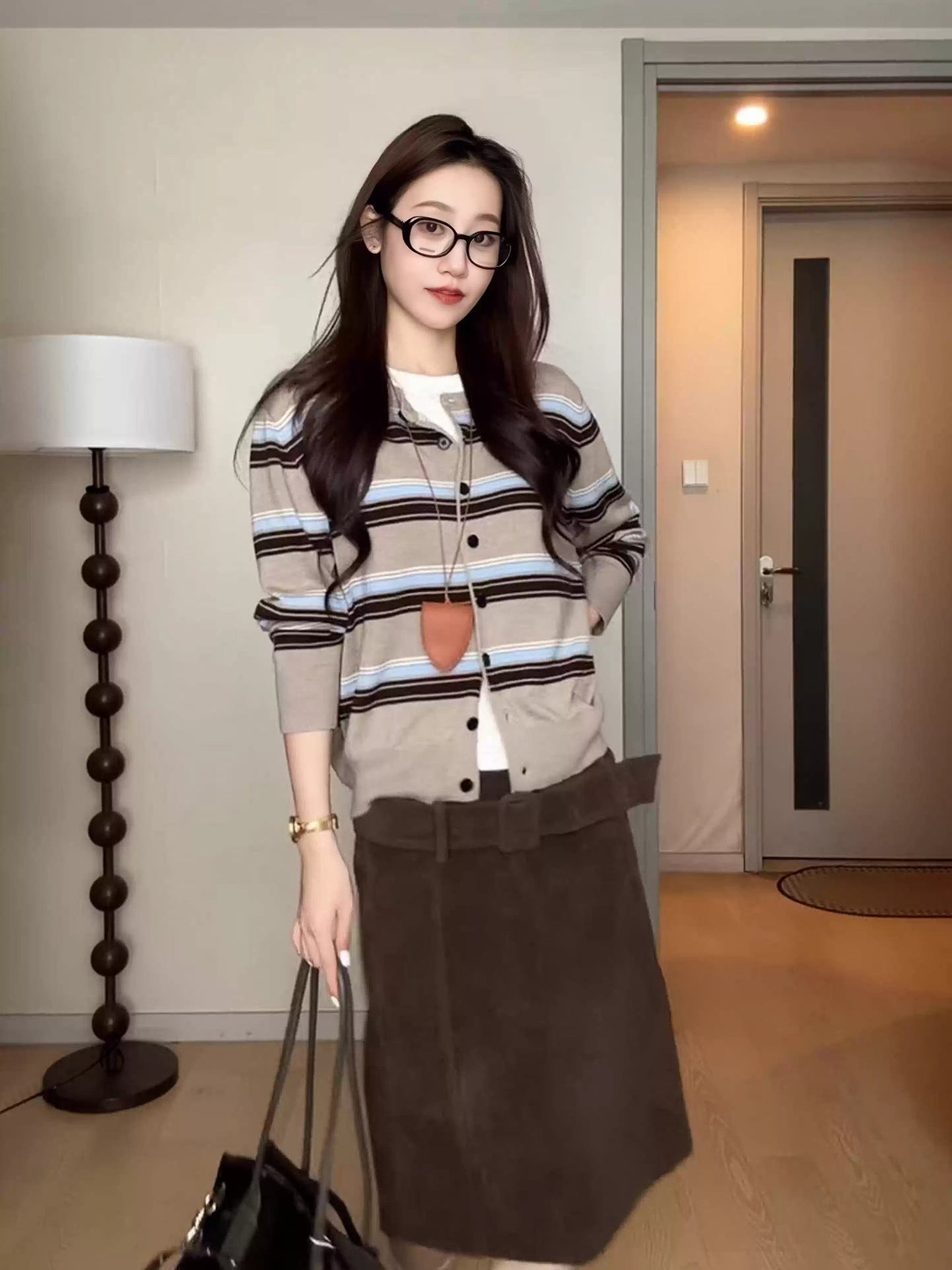 Color Stripe Knit Cardigan Women