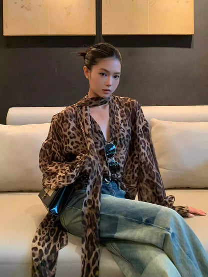 Leopard Ribbon Shirt Women