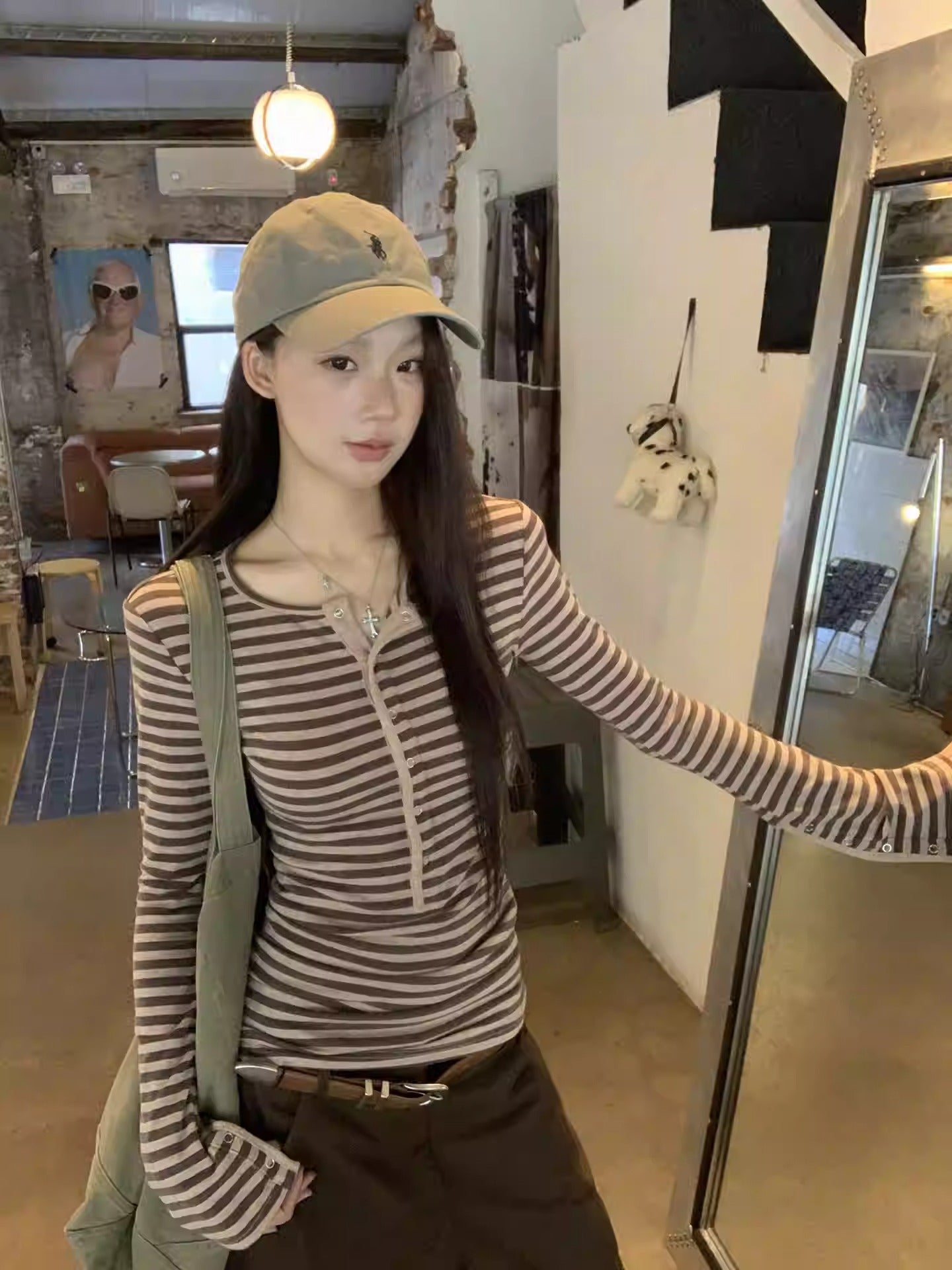 Retro Henley Stripe Tee Women