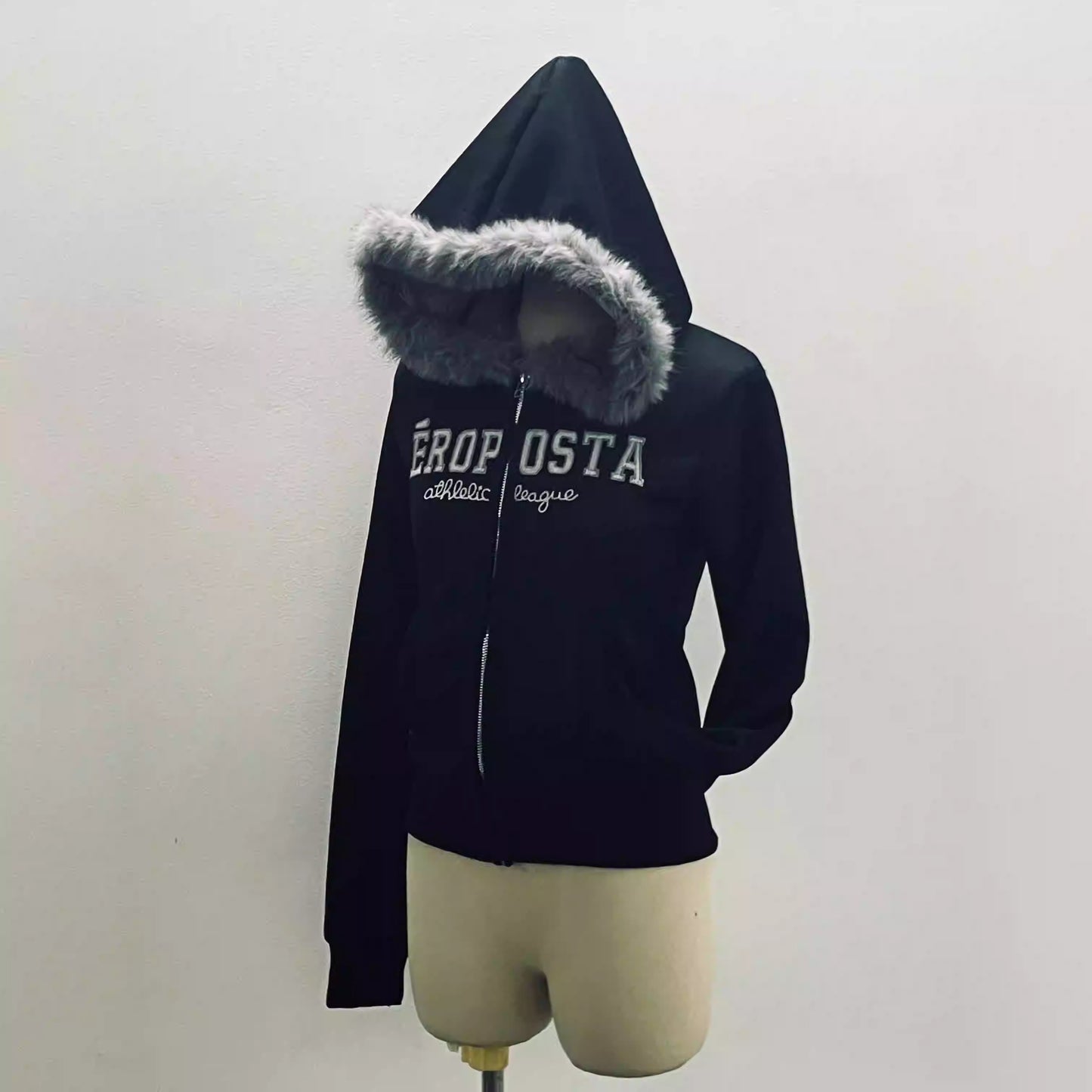 Winter Grey Letter Fur Hoodie Y2K Hoodie