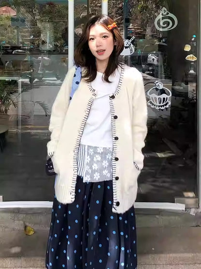 Chunky Hand-Embroidered Knit Cardigan Women