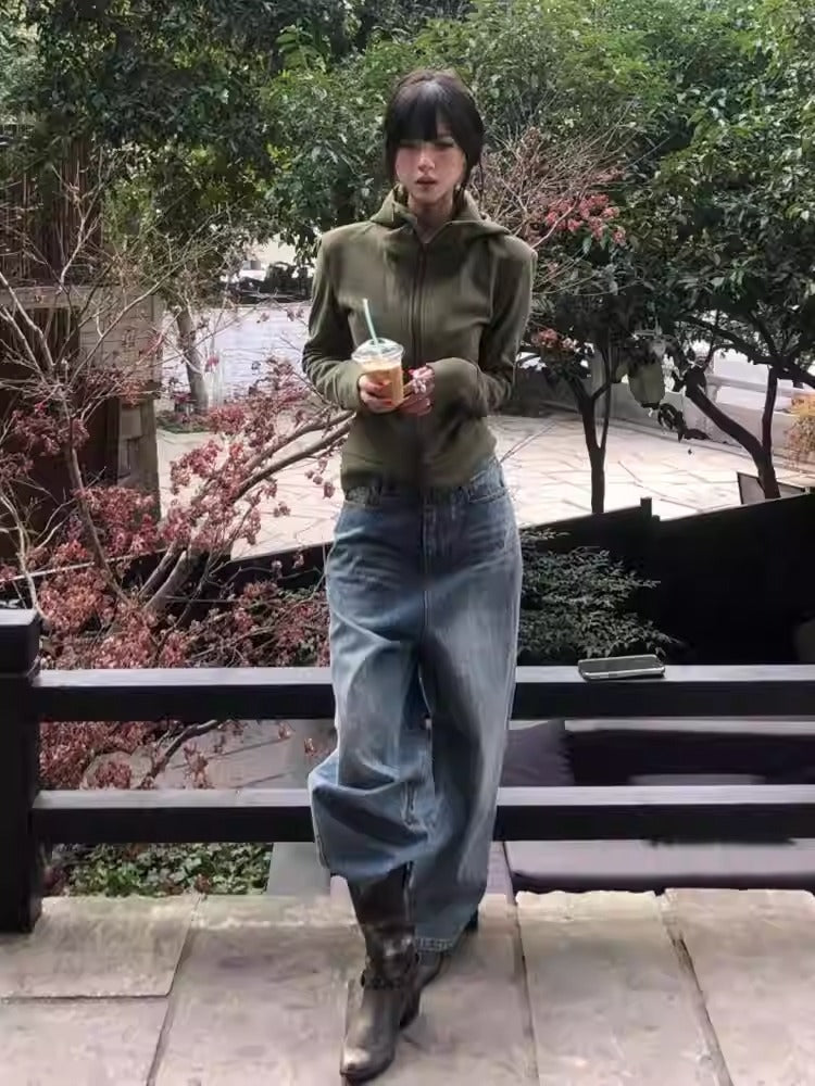 American Edgy Hooded Zip-Up Sweatshirt