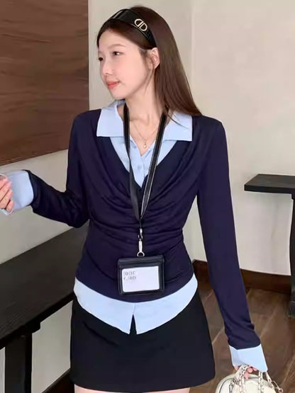Layered Knit Shirt Top Women