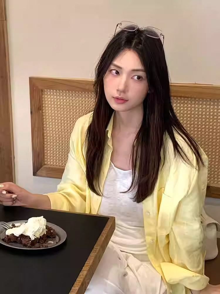 Yellow Linen Lightweight Sun Protection Shirt