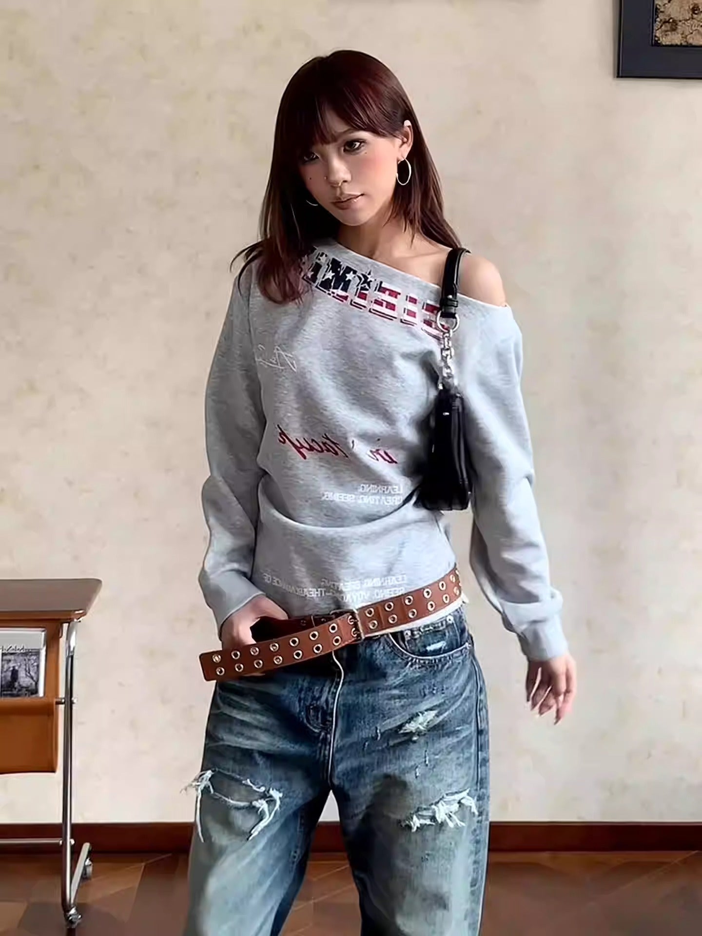 Off Shoulder Letter Hoodie Women