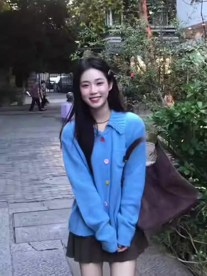 Color Button Knit Cardigan Women